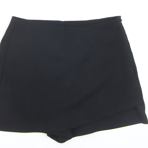 Stradivarius Women Black Skort Shorts Size S Asymmetrical Wrap Design