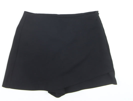 Stradivarius Women Black Skort Shorts Size S Asymmetrical Wrap Design