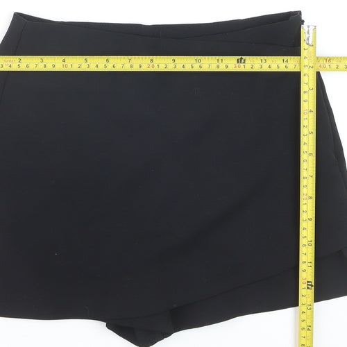 Stradivarius Women Black Skort Shorts Size S Asymmetrical Wrap Design