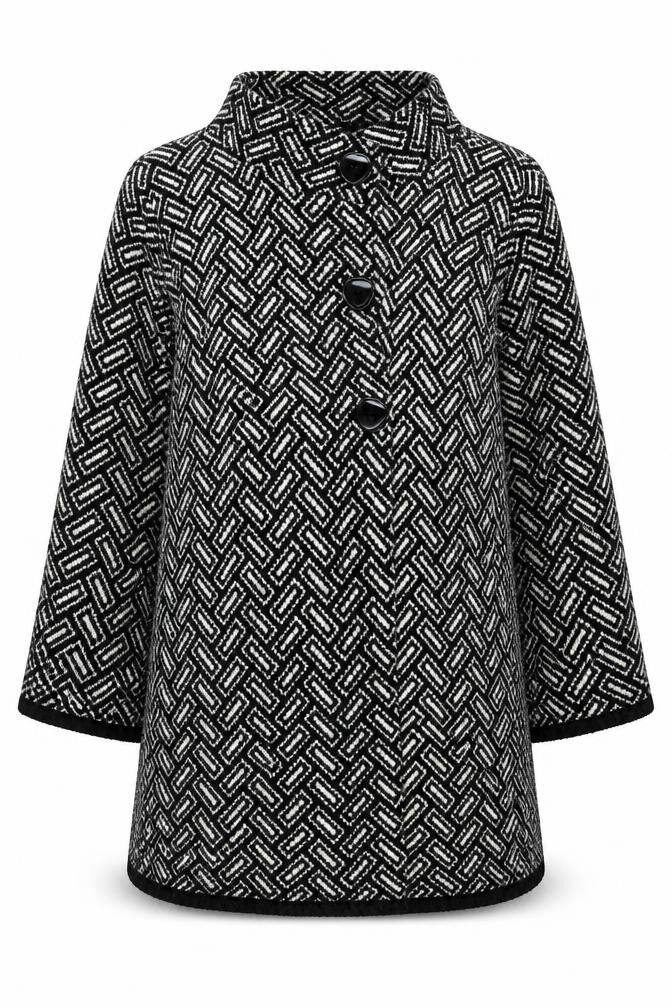 Front view of Wallis Women's Black Geometric Knit Cardigan, size 14