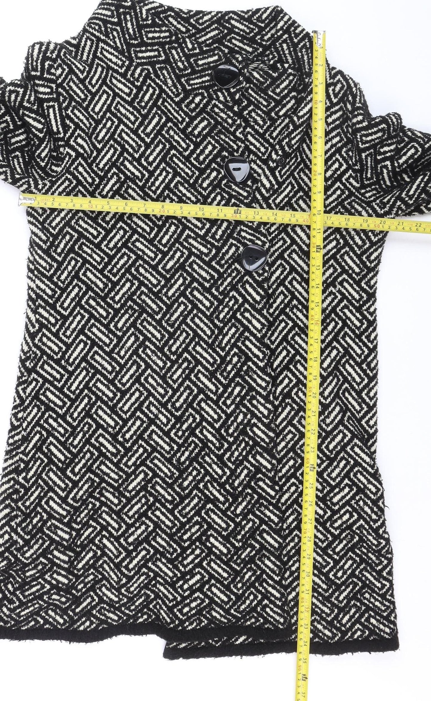 Wallis Women's Black Geometric Knit Cardigan Size 14