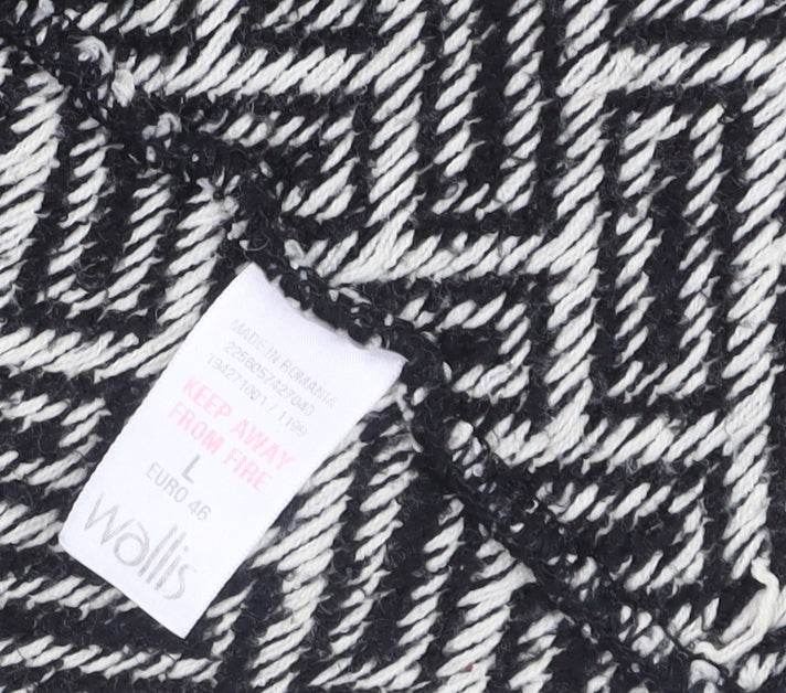 Wallis Women's Black Geometric Knit Cardigan Size 14