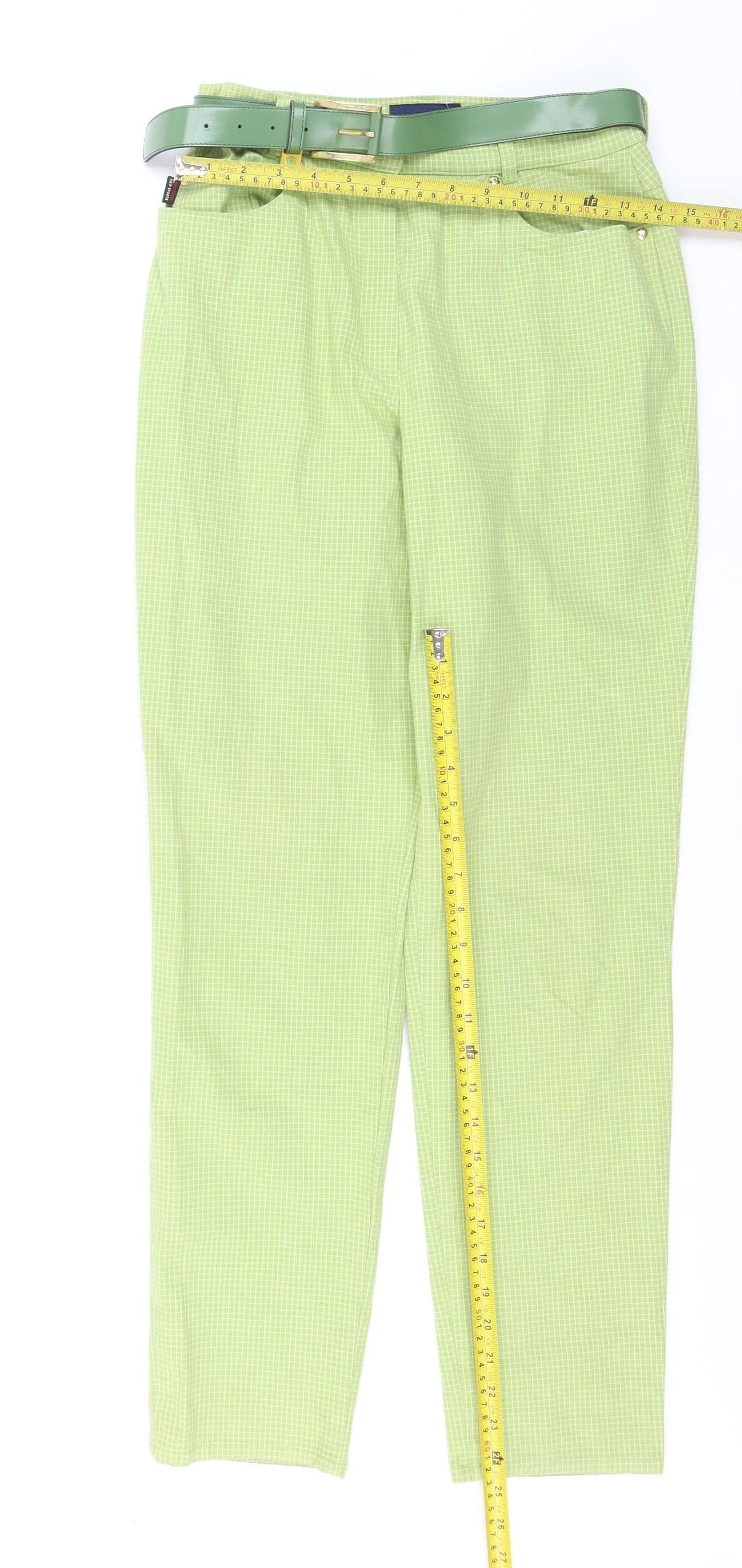 Gardeur Women’s Green Check Slim Chino Trousers Size 12
