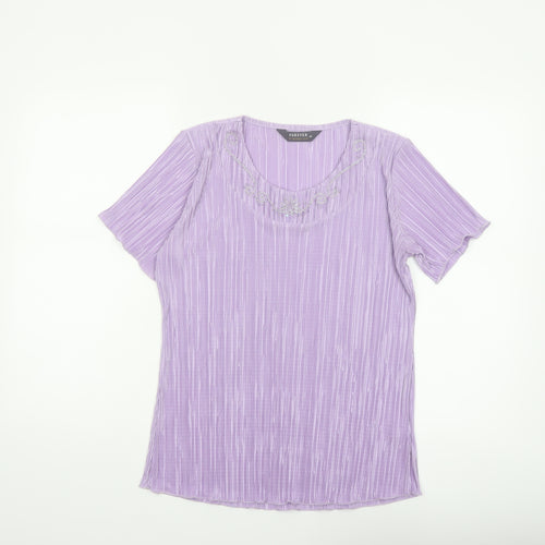 Forever by Michael Gold Women's Purple Beaded Short Sleeve Blouse M