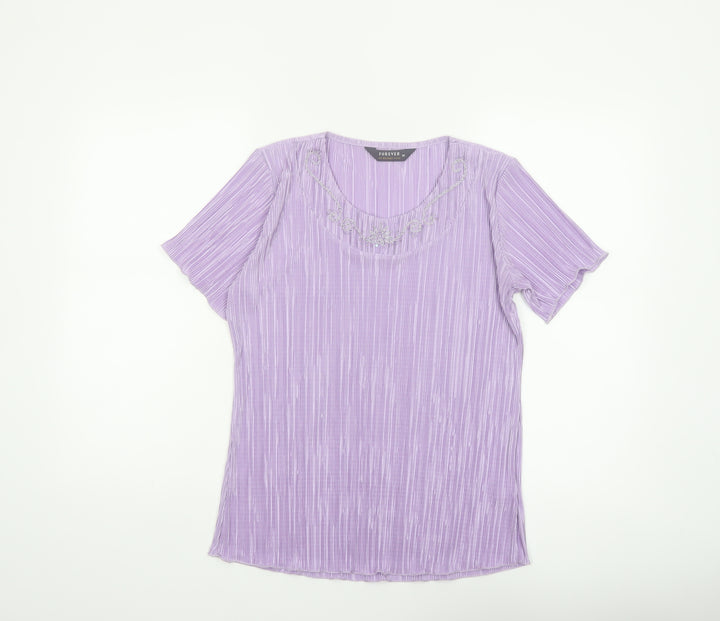 Forever by Michael Gold Women's Purple Beaded Short Sleeve Blouse M