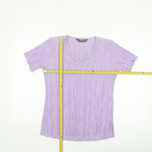 Forever by Michael Gold Women's Purple Beaded Short Sleeve Blouse M