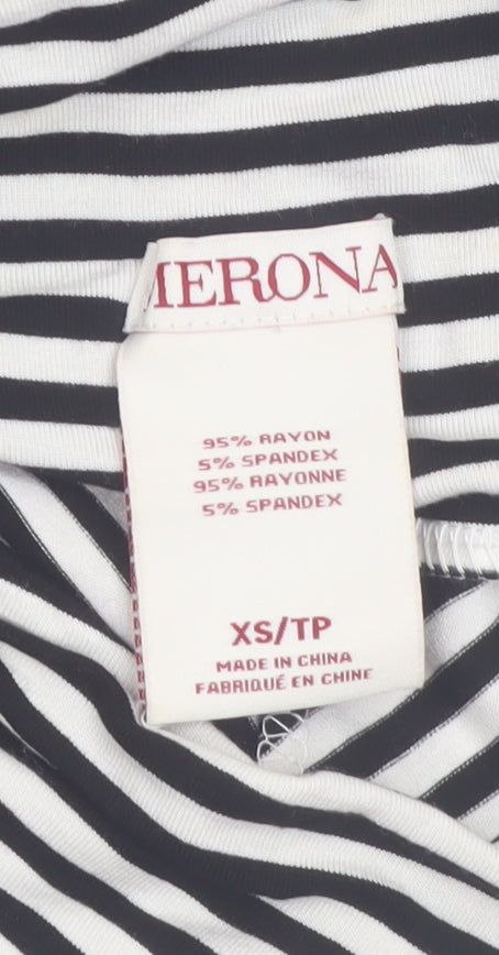 Merona Women's Black Striped Long A-Line Stretch Skirt XS