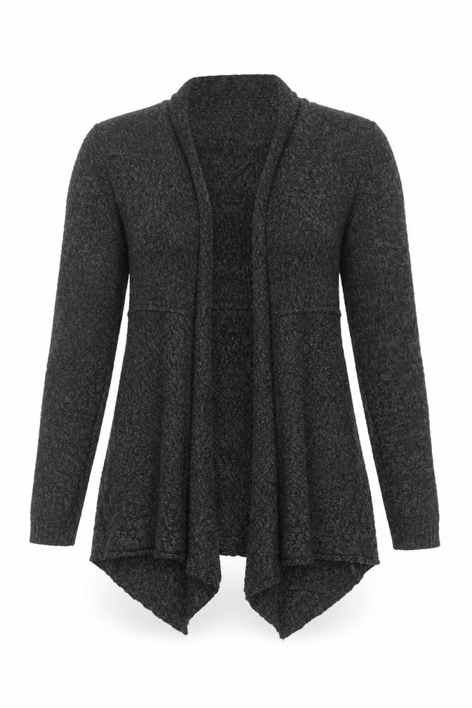 Front view of FatFace women’s grey, size UK 14, chunky knit open cardigan