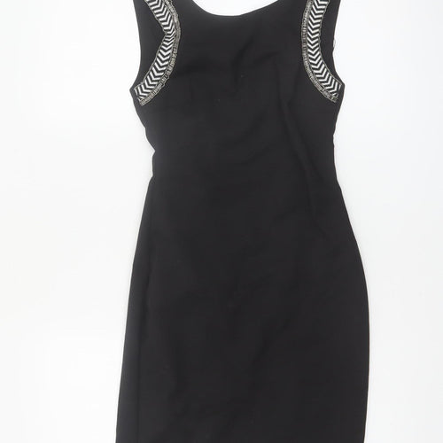Zara Women Black XS Sleeveless Sheath Dress Beaded Detail