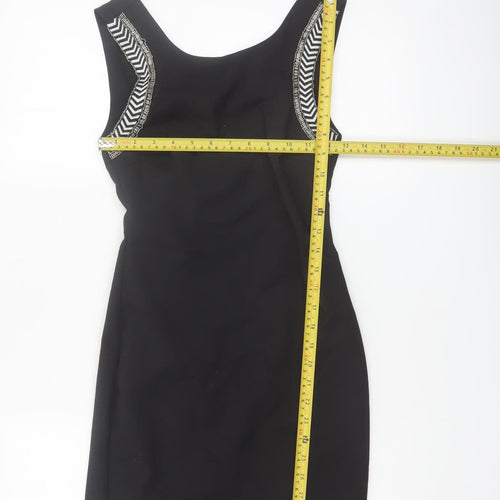 Zara Women Black XS Sleeveless Sheath Dress Beaded Detail