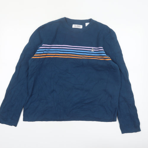 Original Penguin Women's Blue Striped Cotton Jumper L Crew Neck