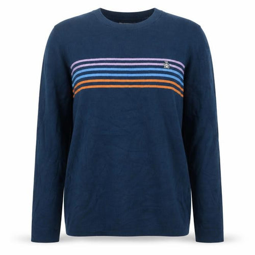 Original Penguin Women's Blue Striped Cotton Jumper L Crew Neck