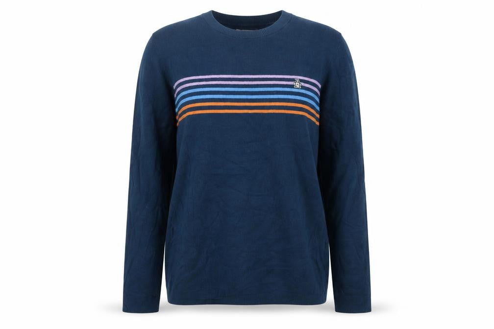 Original Penguin Women's Blue Striped Cotton Jumper L Crew Neck