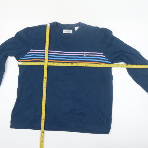 Original Penguin Women's Blue Striped Cotton Jumper L Crew Neck