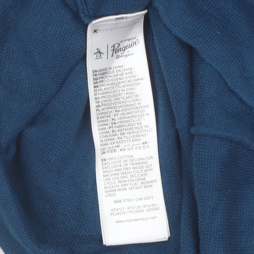 Original Penguin Women's Blue Striped Cotton Jumper L Crew Neck