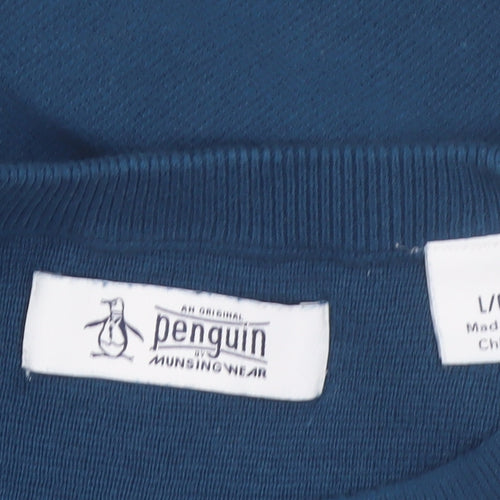 Original Penguin Women's Blue Striped Cotton Jumper L Crew Neck