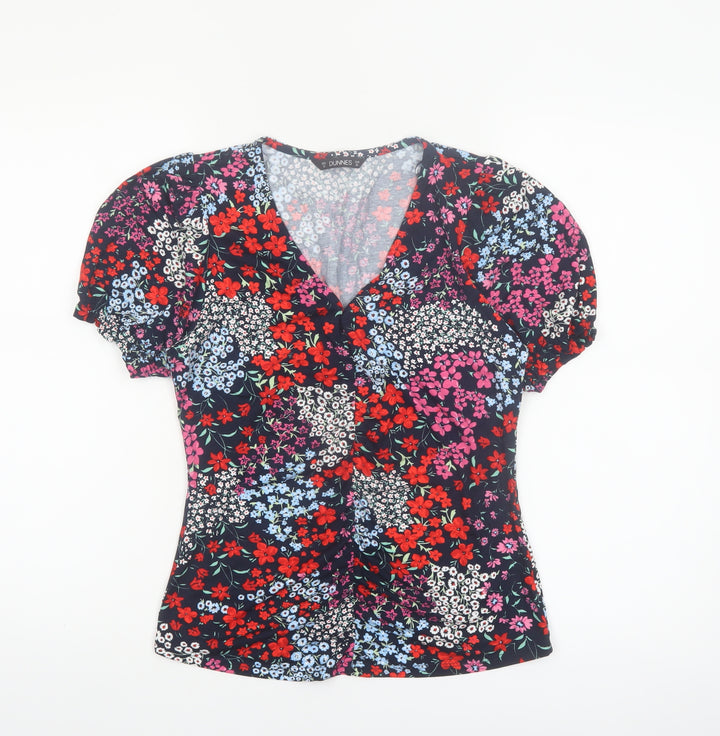Dunnes Women’s Multicoloured Floral V-Neck Short Sleeve Blouse Size 10