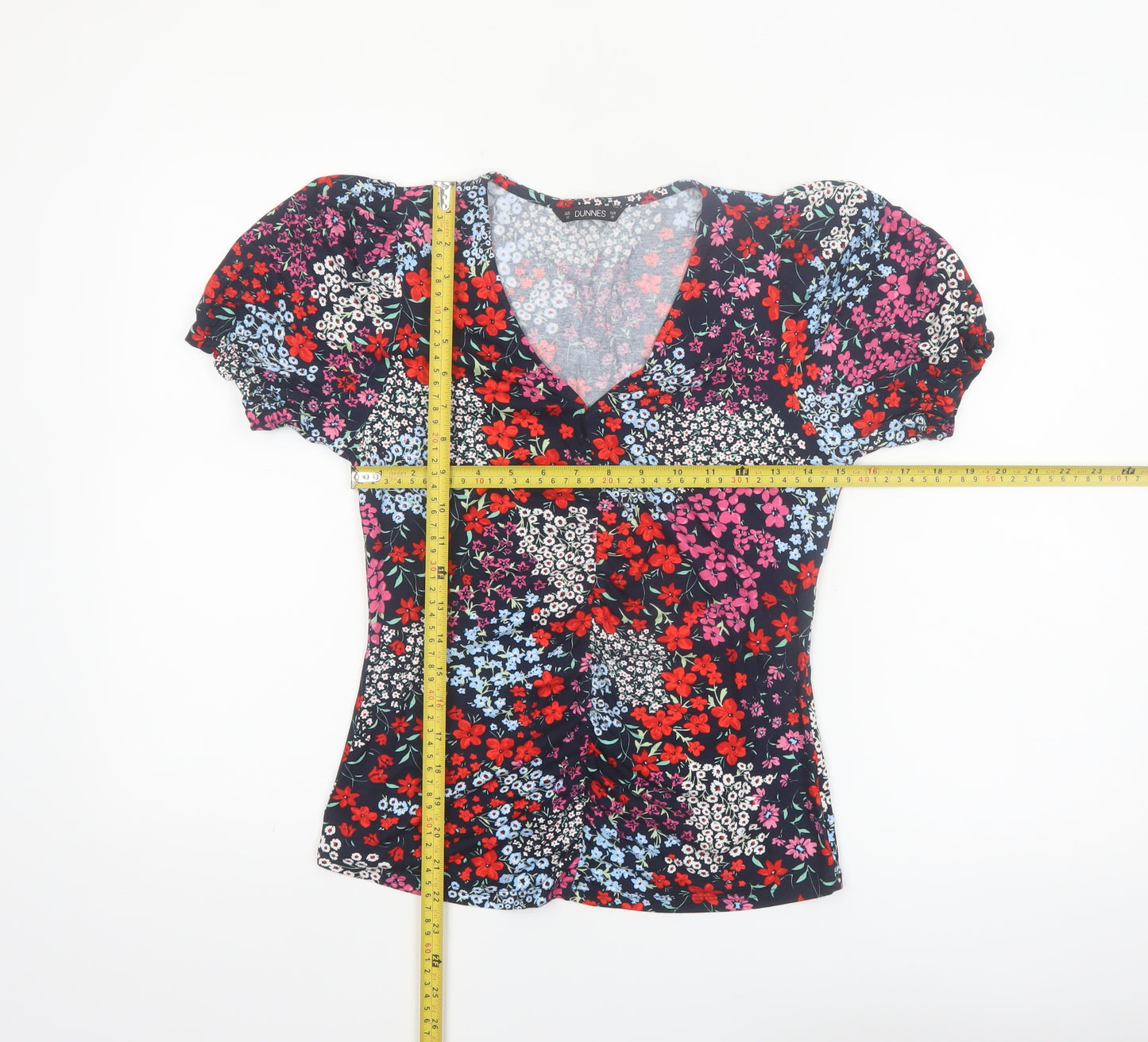 Dunnes Women’s Multicoloured Floral V-Neck Short Sleeve Blouse Size 10