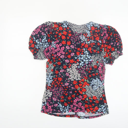 Dunnes Women’s Multicoloured Floral V-Neck Short Sleeve Blouse Size 10