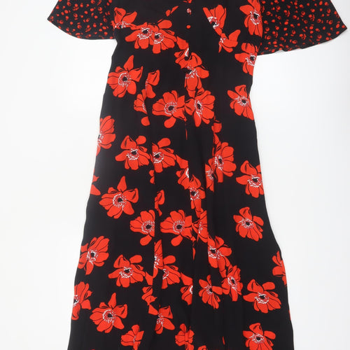 Gallery Women’s Black Red Floral Midi Fit & Flare Dress UK 8