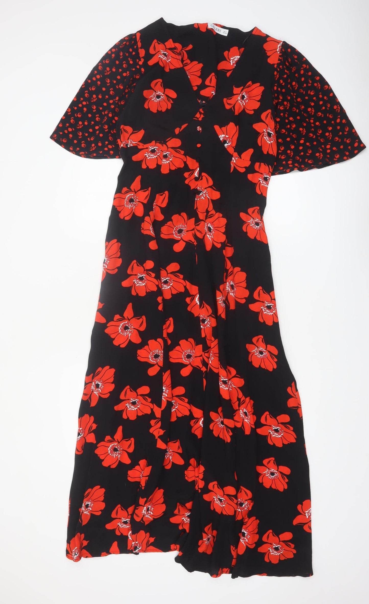 Gallery Women’s Black Red Floral Midi Fit & Flare Dress UK 8