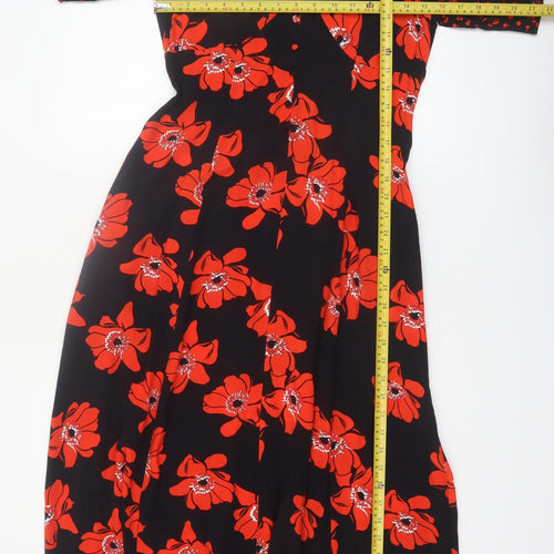 Gallery Women’s Black Red Floral Midi Fit & Flare Dress UK 8