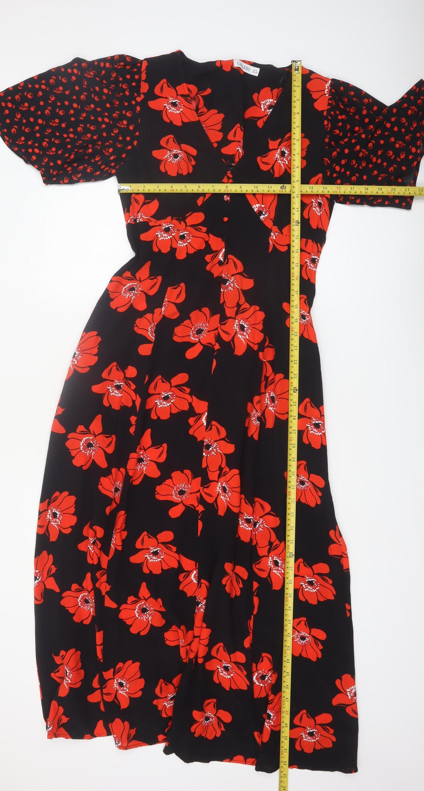 Gallery Women’s Black Red Floral Midi Fit & Flare Dress UK 8