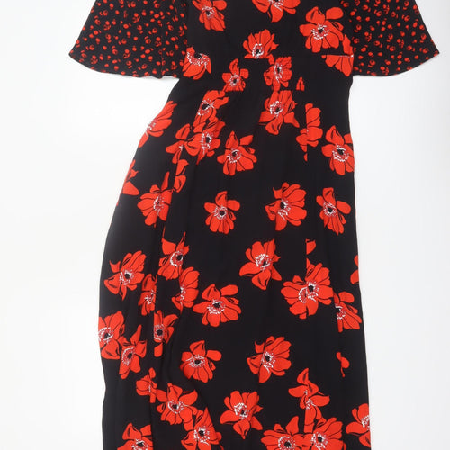 Gallery Women’s Black Red Floral Midi Fit & Flare Dress UK 8