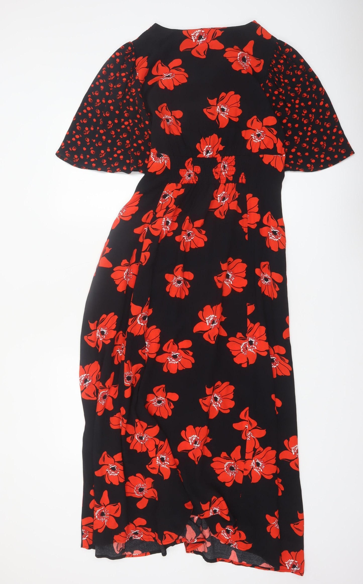 Gallery Women’s Black Red Floral Midi Fit & Flare Dress UK 8
