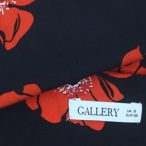 Gallery Women’s Black Red Floral Midi Fit & Flare Dress UK 8