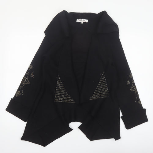 Fuego Women Black Studded Open Cardigan Medium Wool Blend