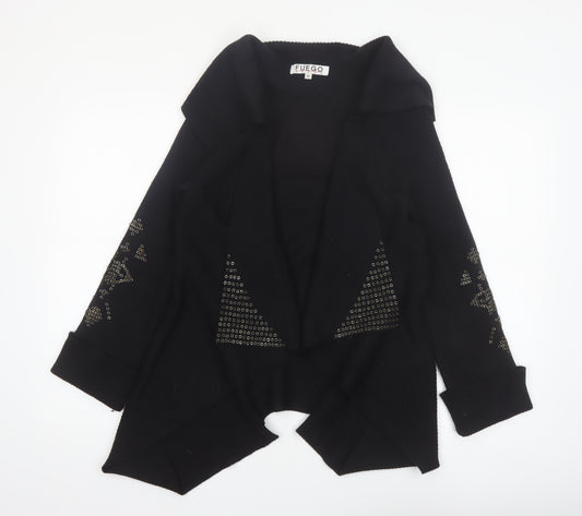 Fuego Women Black Studded Open Cardigan Medium Wool Blend