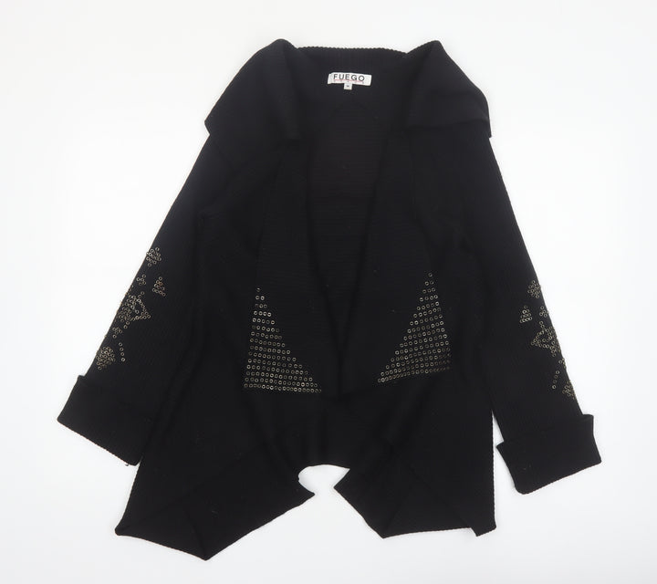 Fuego Women Black Studded Open Cardigan Medium Wool Blend