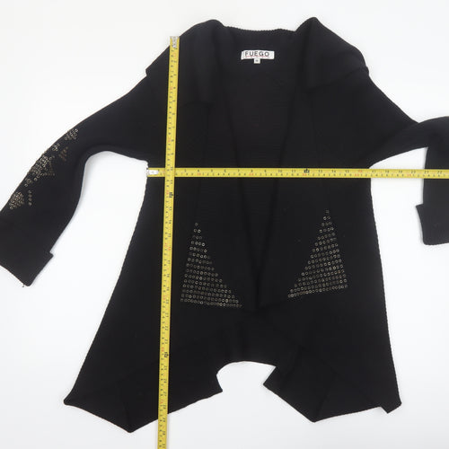 Fuego Women Black Studded Open Cardigan Medium Wool Blend
