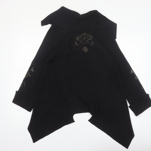 Fuego Women Black Studded Open Cardigan Medium Wool Blend