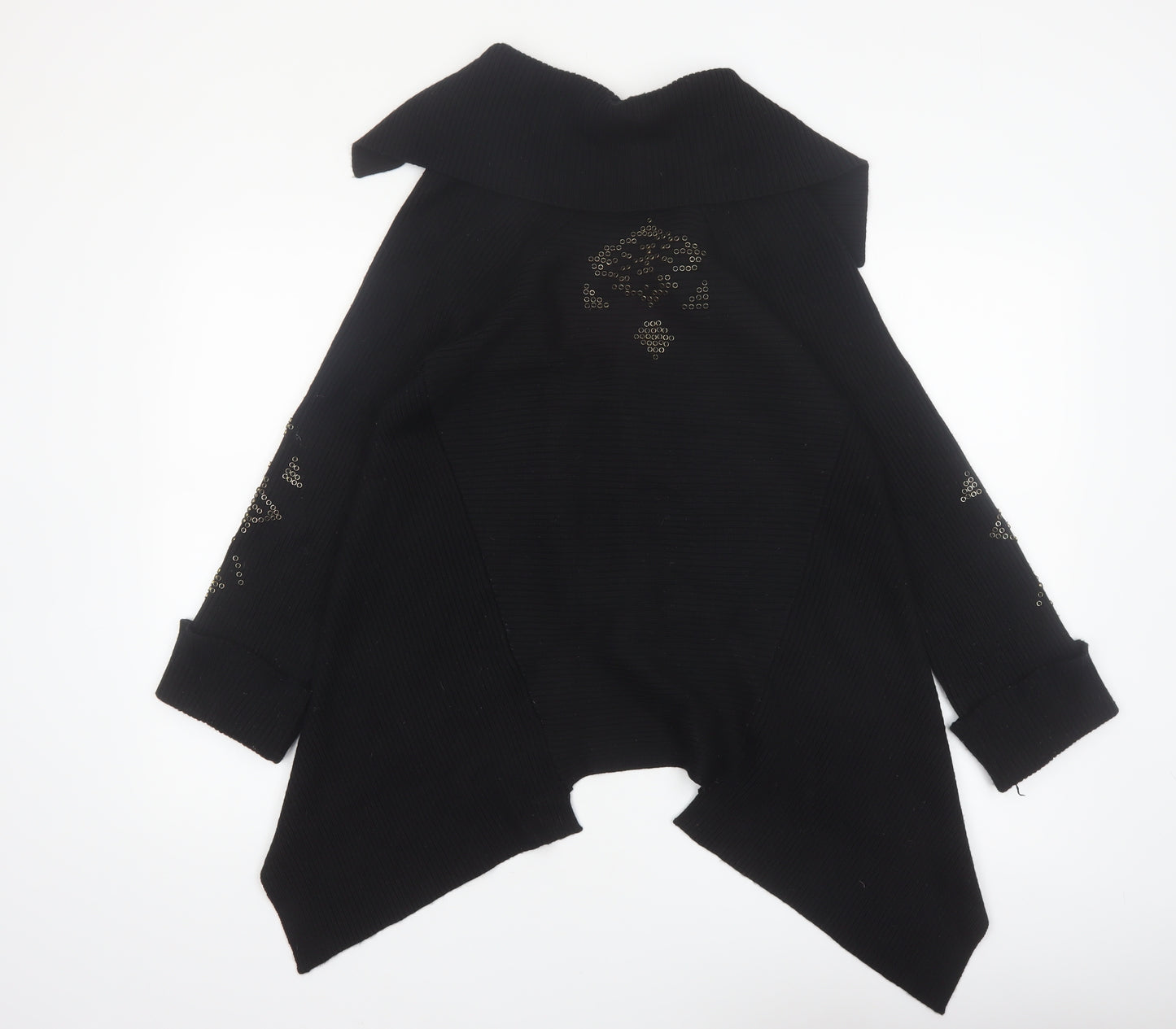 Fuego Women Black Studded Open Cardigan Medium Wool Blend