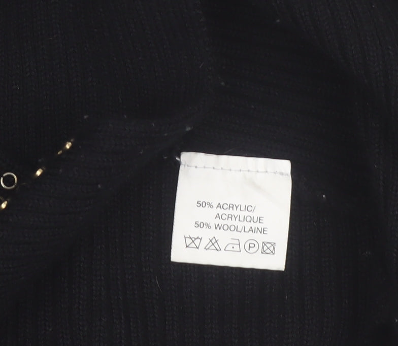Fuego Women Black Studded Open Cardigan Medium Wool Blend