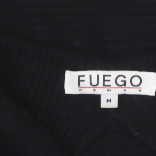 Fuego Women Black Studded Open Cardigan Medium Wool Blend