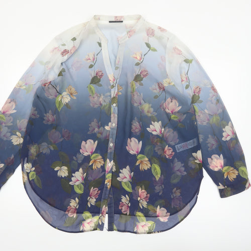 Wallis Women Blue Floral Sheer Chiffon Tunic Blouse XL