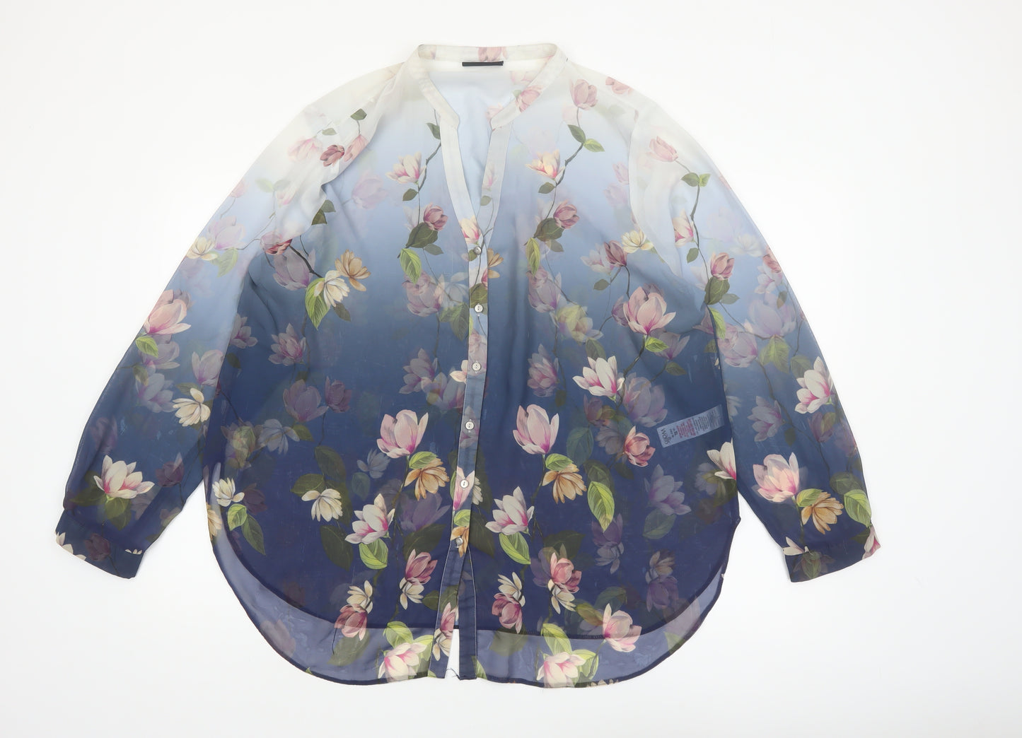 Wallis Women Blue Floral Sheer Chiffon Tunic Blouse XL