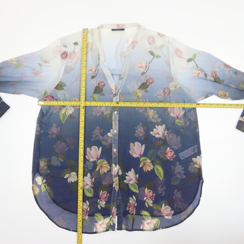 Wallis Women Blue Floral Sheer Chiffon Tunic Blouse XL