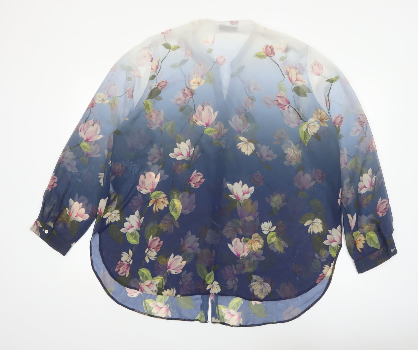 Wallis Women Blue Floral Sheer Chiffon Tunic Blouse XL