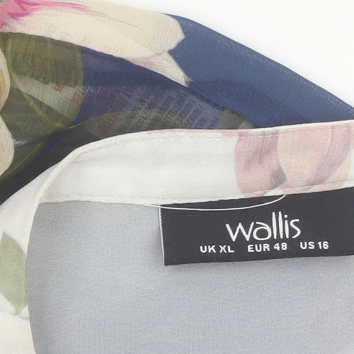 Wallis Women Blue Floral Sheer Chiffon Tunic Blouse XL