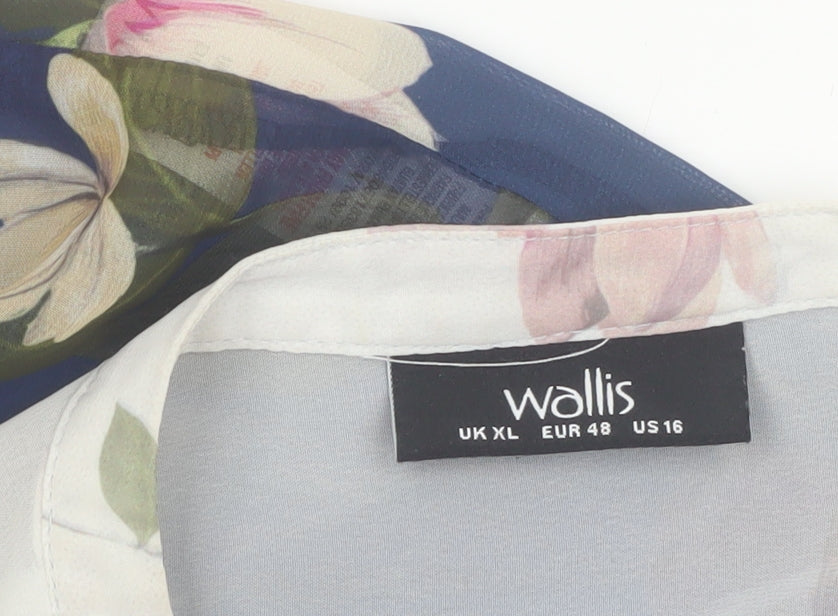 Wallis Women Blue Floral Sheer Chiffon Tunic Blouse XL