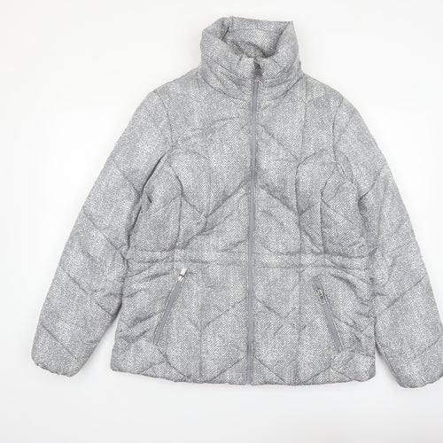 Marks and Spencer Women Grey Herringbone Quilted Puffer Jacket Size 10