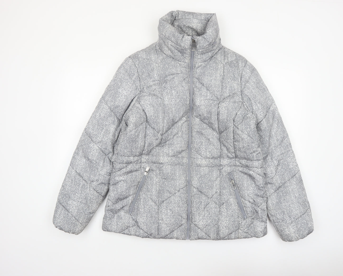 Marks and Spencer Women Grey Herringbone Quilted Puffer Jacket Size 10