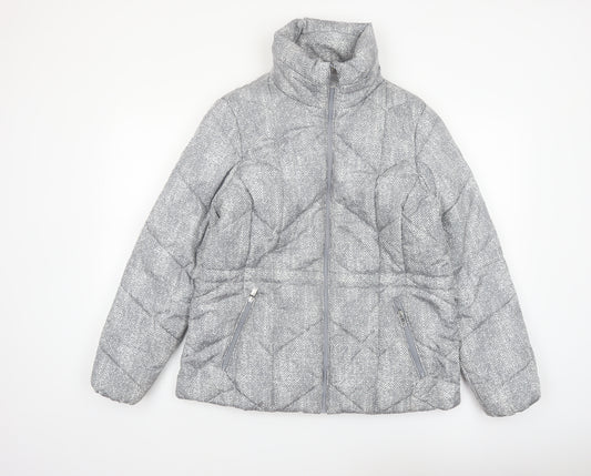 Marks and Spencer Women Grey Herringbone Quilted Puffer Jacket Size 10