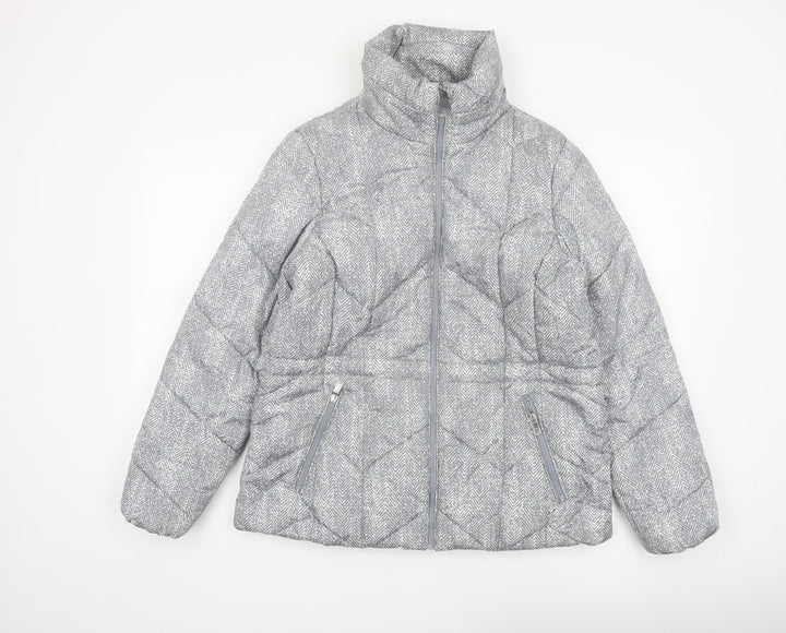 Marks and Spencer Women Grey Herringbone Quilted Puffer Jacket Size 10