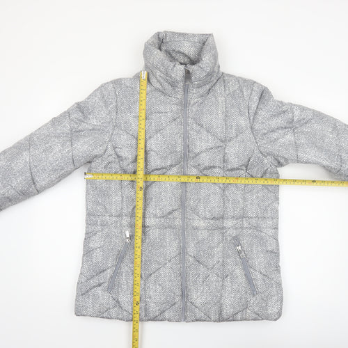Marks and Spencer Women Grey Herringbone Quilted Puffer Jacket Size 10