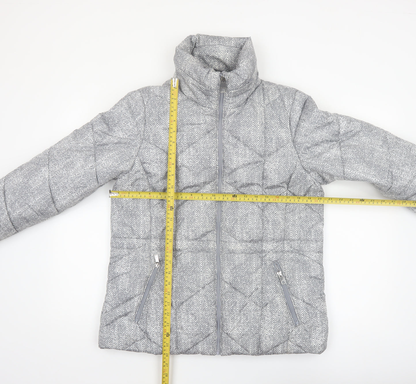 Marks and Spencer Women Grey Herringbone Quilted Puffer Jacket Size 10